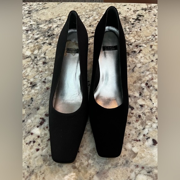 Stuart Weitzman Black Fabric Square Toe Pumps Size 7 - Picture 1 of 8